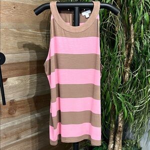 J Jill pink & brown wide striped knit tank top. XL. Like new